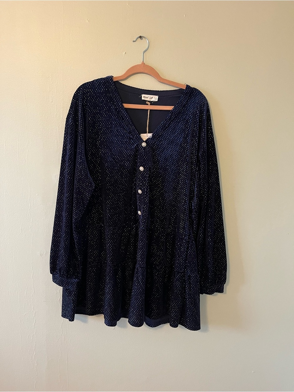 Navy blue textured velvet mini dress with pockets